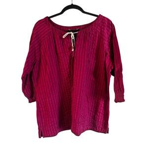 Eddie Bauer Women’s Blouse Smocked Embroidered 3/4 Sleeve Pink Cotton Size XXL